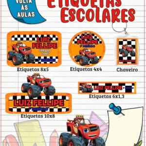 Etiqueta Escolar Monster Machine