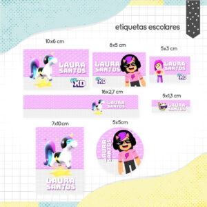 Etiqueta Escolar PKXD Menina - Arquivo Digital