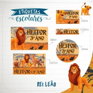 Etiqueta Escolar Rei Leão 25 Etiqueta Escolar Rei Leão