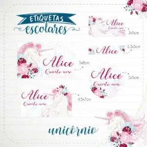 Etiqueta Escolar Unicórnio 10 Etiqueta Escolar Unicórnio