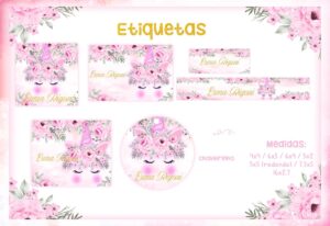 Etiqueta Escolar Unicórnio Floral