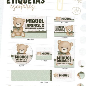 Etiqueta Escolar Ursinho Verde - Arquivo Digital