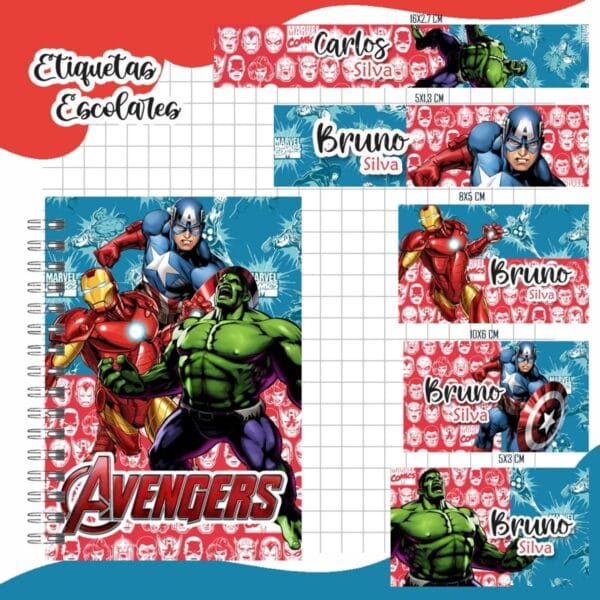 Etiqueta Escolar Vingadores Menino