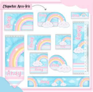 Etiquetas Escolares Arco Iris - Arquivo Digital