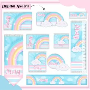 Etiquetas Escolares Arco Iris - Arquivo Digital 9 Etiquetas Escolares Arco Iris - Arquivo Digital