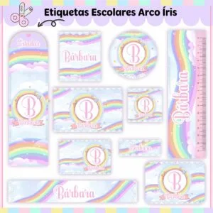 Etiquetas Escolares Arco-Íris V2 - Arquivo Digital