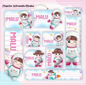 Etiquetas Escolares Astronauta Menina - Arquivo Digital