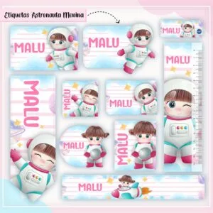 Etiquetas Escolares Astronauta Menina - Arquivo Digital 28 Etiquetas Escolares Astronauta Menina - Arquivo Digital