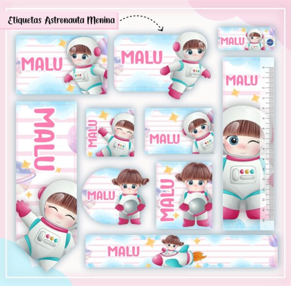 Etiquetas Escolares Astronauta Menina - Arquivo Digital