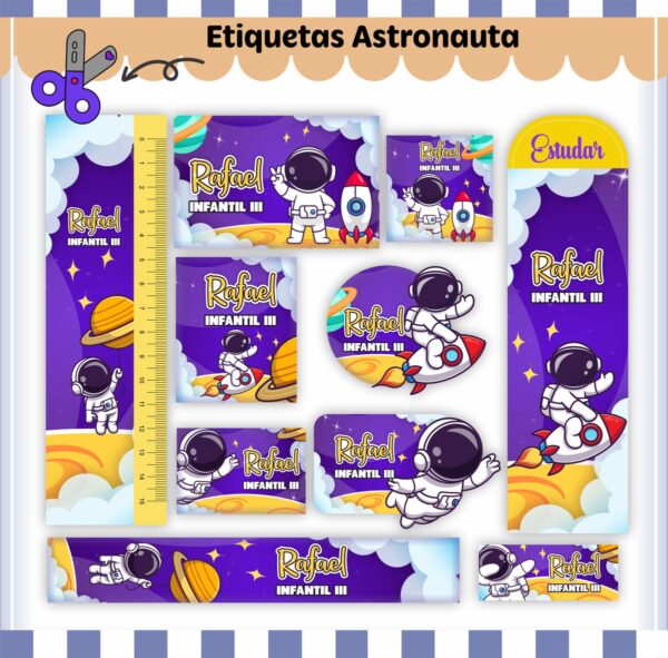 Etiquetas Escolares Astronauta V2 - Arquivo Digital