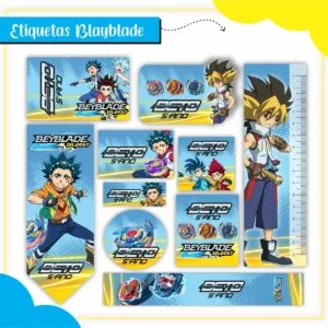 Etiquetas Escolares Beyblade - Arquivo Digital 37 Etiquetas Escolares Beyblade - Arquivo Digital