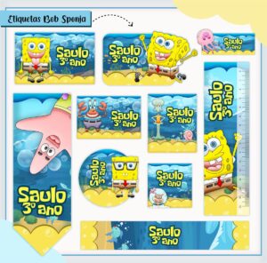 Etiquetas Escolares Bob Esponja - Arquivo Digital
