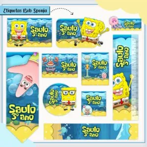 Etiquetas Escolares Bob Esponja - Arquivo Digital 8 Etiquetas Escolares Bob Esponja - Arquivo Digital