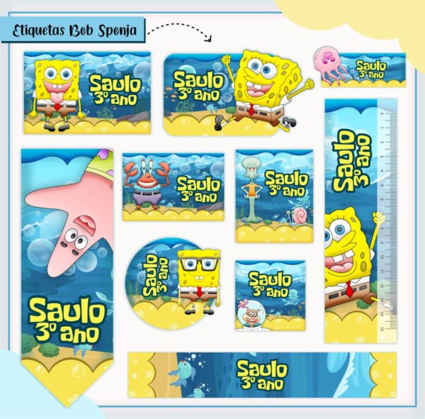 Etiquetas Escolares Bob Esponja - Arquivo Digital