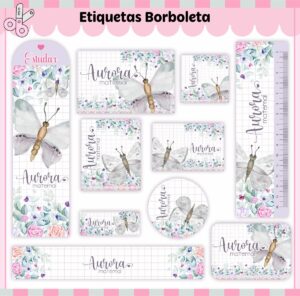 Etiquetas Escolares Borboletas V3 - Arquivo Digital