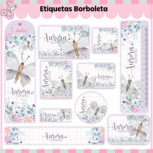 Etiquetas Escolares Borboletas V3 - Arquivo Digital