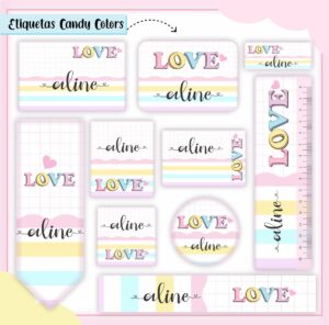 Etiquetas Escolares Candy Colors - Arquivo Digital