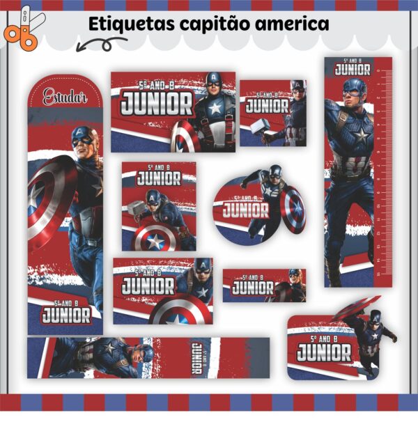 Etiquetas Escolares Capitão América - Arquivo Digital