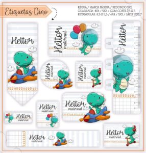 Etiquetas Escolares Dino - Arquivo Digital