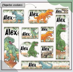 Etiquetas Escolares Dinossauro T-Rex - Arquivo Digital