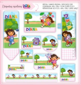 Etiquetas Escolares Dora Aventureira - Arquivo Digital