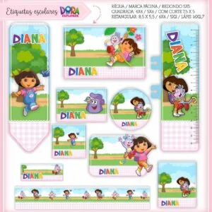 Etiquetas Escolares Dora Aventureira - Arquivo Digital 20 Etiquetas Escolares Dora Aventureira - Arquivo Digital