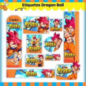 Etiquetas Escolares Dragon Ball - Arquivo Digital 12 Etiquetas Escolares Dragon Ball - Arquivo Digital