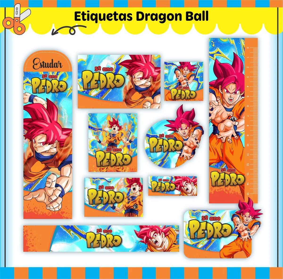 Etiquetas Escolares Dragon Ball - Arquivo Digital