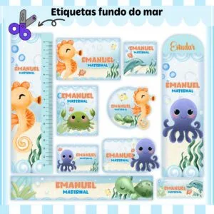 Etiquetas Escolares Fundo do Mar Menino - Arquivo Digital 8 Etiquetas Escolares Fundo do Mar Menino - Arquivo Digital