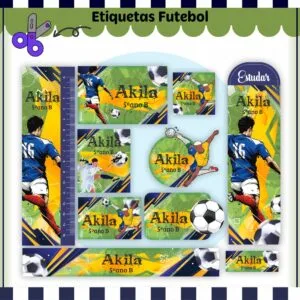 Etiquetas Escolares Futebol - Arquivo Digital 30 Etiquetas Escolares Futebol - Arquivo Digital