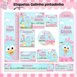Etiquetas Escolares Galinha Pintadinha Menina - Arq. Digital 16 Etiquetas Escolares Galinha Pintadinha Menina - Arq. Digital
