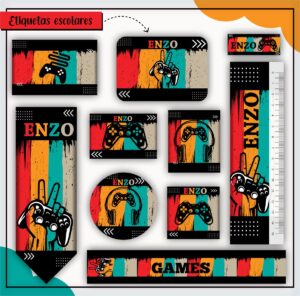 Etiquetas Escolares Gamer - Arquivo Digital