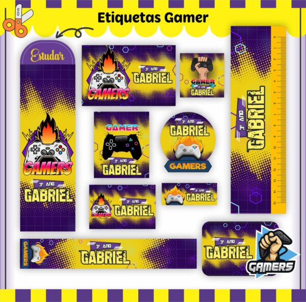 Etiquetas Escolares Gamer V2 - Arquivo Digital