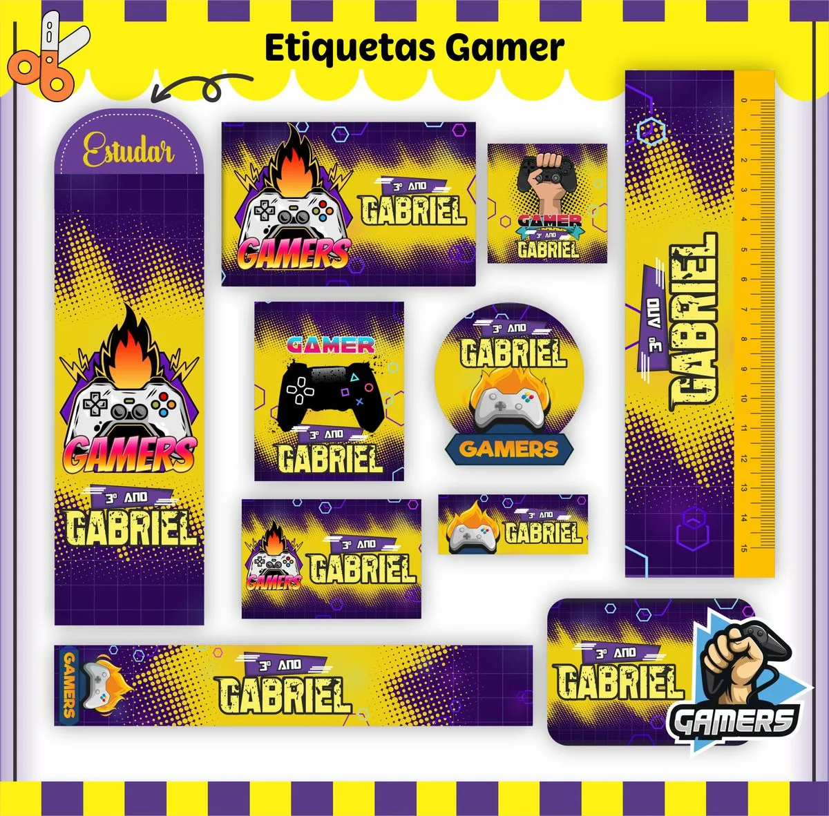 Etiquetas Escolares Gamer V2 - Arquivo Digital 1 Etiquetas Escolares Gamer V2 - Arquivo Digital