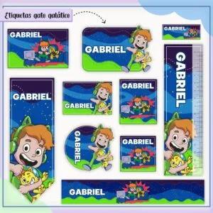 Etiquetas Escolares Gato Galático - Arquivo Digital 28 Etiquetas Escolares Gato Galático - Arquivo Digital