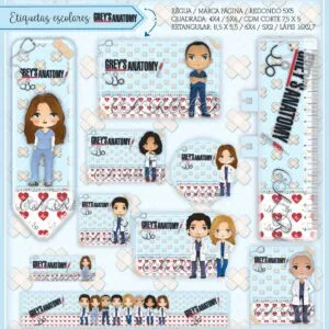 Etiquetas Escolares Grey's Anatomy - Arquivo Digital 33 Etiquetas Escolares Grey's Anatomy - Arquivo Digital