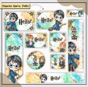 Etiquetas Escolares Harry Potter Colors - Arquivo Digital