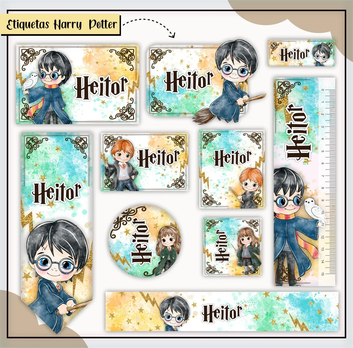 Etiquetas Escolares Harry Potter Colors - Arquivo Digital 1 Etiquetas Escolares Harry Potter Colors - Arquivo Digital