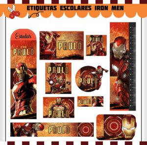 Etiquetas Escolares Homem de Ferro - Arquivo Digital