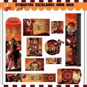 Etiquetas Escolares Homem de Ferro - Arquivo Digital 3 Etiquetas Escolares Homem de Ferro - Arquivo Digital