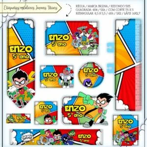 Etiquetas Escolares Jovens Titãs - Arquivo Digital 4 Etiquetas Escolares Jovens Titãs - Arquivo Digital