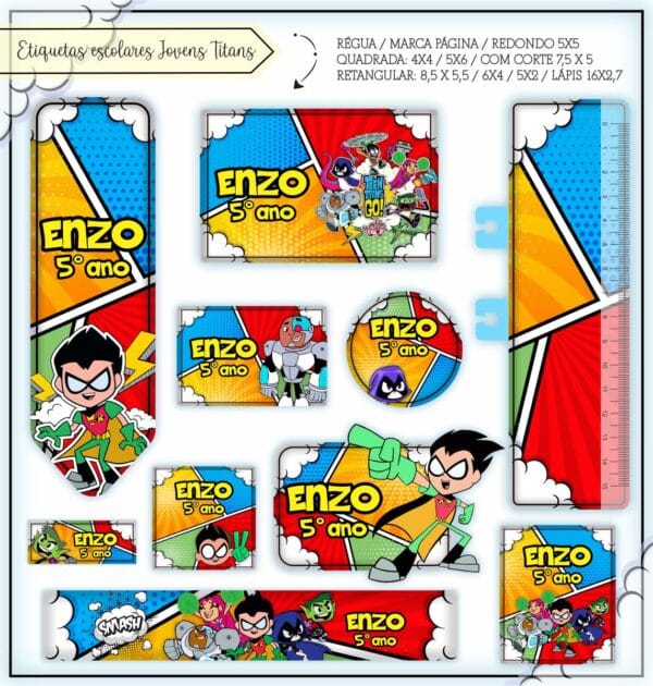 Etiquetas Escolares Jovens Titãs - Arquivo Digital