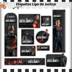 Etiquetas Escolares Liga da Justiça V2 - Arquivo Digital