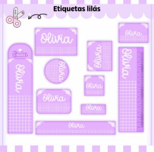 Etiquetas Escolares Lilás - Arquivo Digital