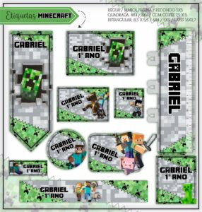 Etiquetas Escolares Minecraft Verde Arquivo Digital