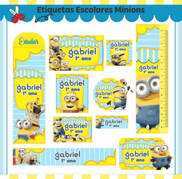 Etiquetas Escolares Minions - Arquivo Digital
