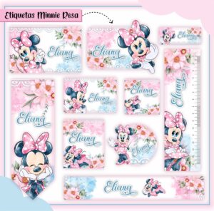 Etiquetas Escolares Minnie Rosa - Arquivo Digital