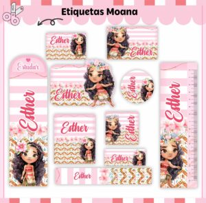 Etiquetas Escolares Moana - Arquivo Digital