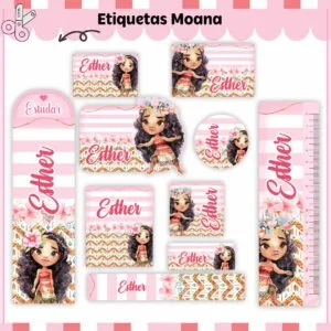 Etiquetas Escolares Moana - Arquivo Digital 9 Etiquetas Escolares Moana - Arquivo Digital