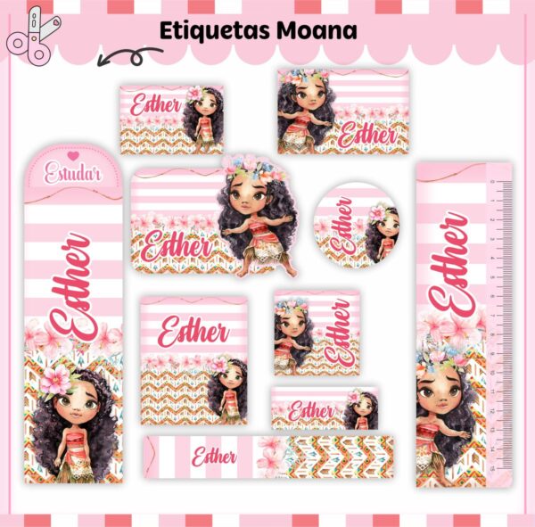 Etiquetas Escolares Moana - Arquivo Digital